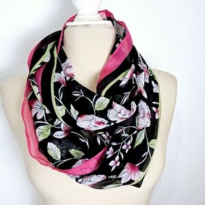 J. Jill Wearever Collection Floral Silk Infinity Scarf in Black and Pink